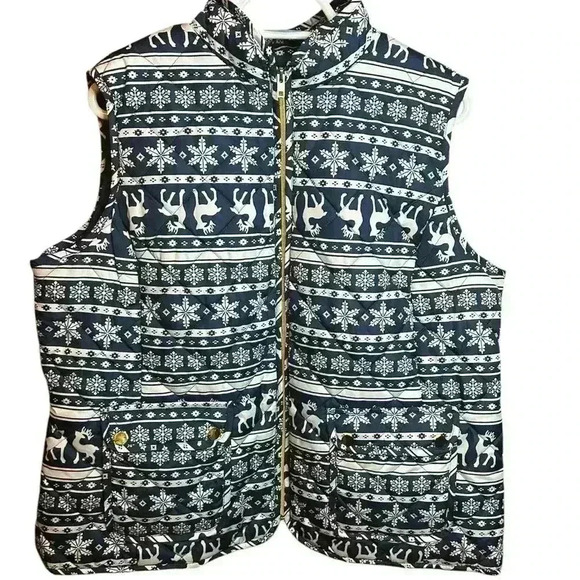St. John’s Bay Womens puffer vest Reindeer Size XXL polyester Blue & White - Picture 1 of 5